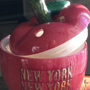 Red Cookie Jar -- New York New York with Green Stem